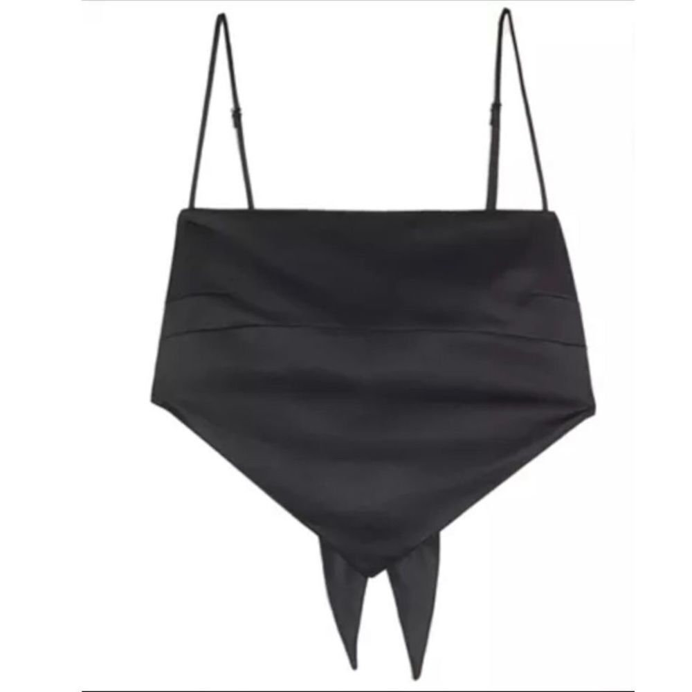 Danielle Bernstein Handkerchief Cropped Cami Tank Tie Back Satin Black  XL NWT
